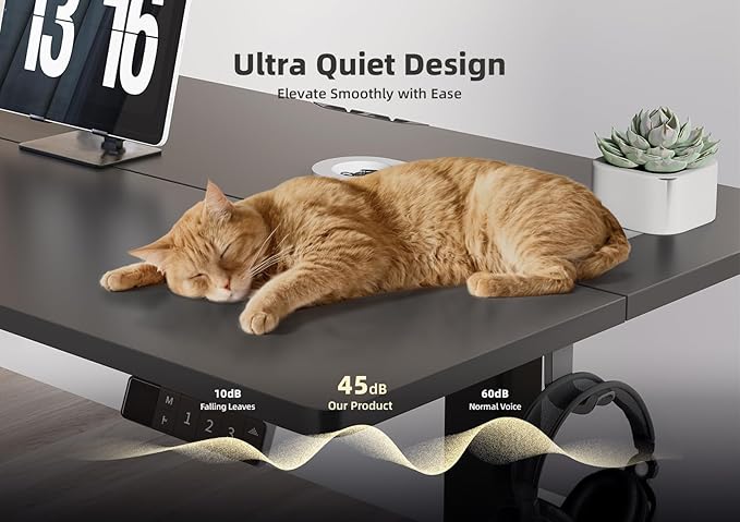 YDN Electric Standing Desk Adjustable Height, 55 x 24 Inches Stand up Desk with Cable Management, Home Office Desks with Splice Board & Black Frame, Black Top