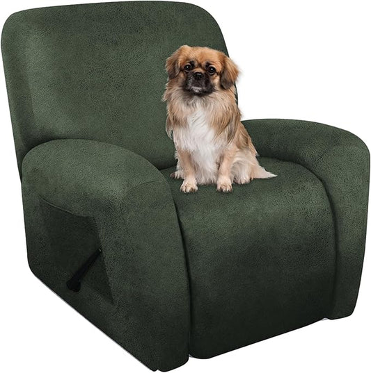 Leather Like Recliner Chair Covers Heavy Duty, 4 Pieces Lazy Boy Recliner Cover for Recliner Chair, Leather Cover for Recliner slipcovers Washable for Pets (Army Green)