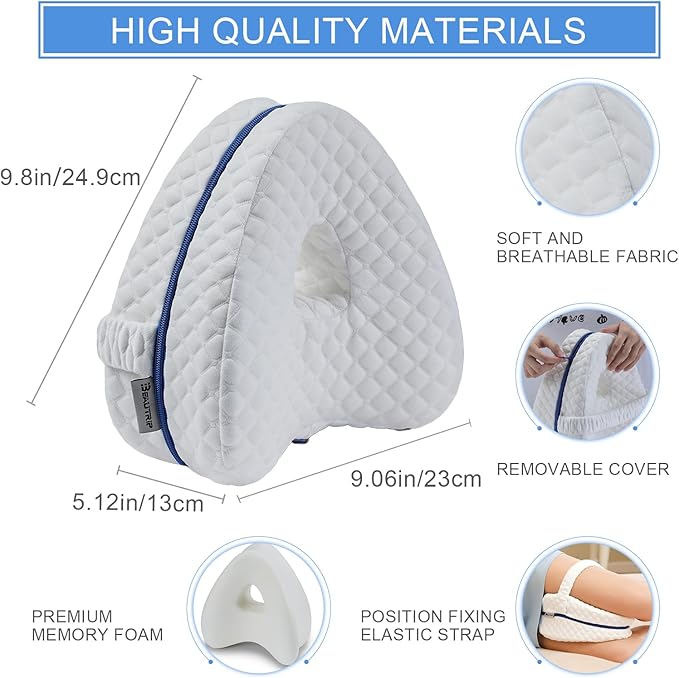 BEAUTRIP Knee Pillows for Side Sleepers Premium Memory Foam Wedge Leg Pillow Cushions Support with Washable Cover for Sciatica Back Hip Joint Knee Pain Relief (BM67-US-White)
