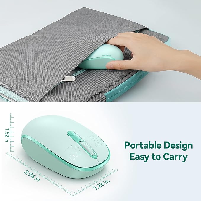 TECKNET Wireless Mouse for Laptop, 2.4G Quiet Computer Mouse with USB Receiver, 4 Buttons Portable Cordless Mice for Chromebook, Laptop, PC, Mac, 800/1200/1600 DPI - Mint Green