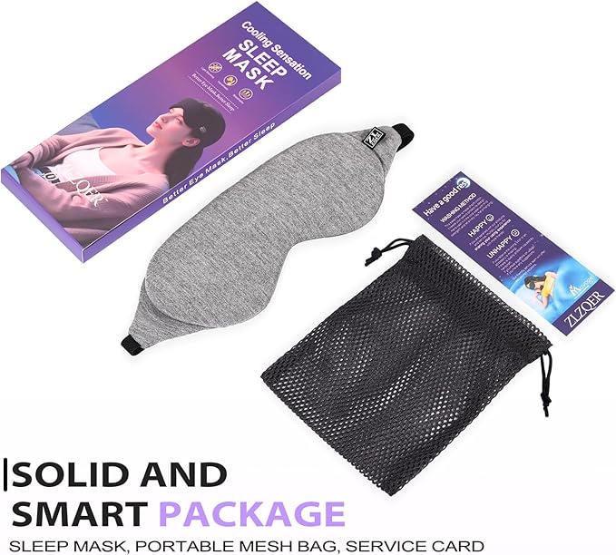 ZLZQER Cooling Cotton Eye Sleep Mask for Men & Women, Soft & Breathable, Pressure-Free Design for Side Sleepers, Adjustable Light Blocking Mask for Sleeping, Travel & Naps (Gray)