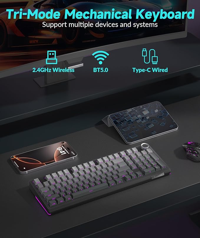 SOLAKAKA KI99 Pro 96% Wireless Mechanical Keyboard, RGB Gaming Keyboard, Hot-Swappable Pre-Lubed Switches, Gasket Structure Creamy Keyboards (Gradient-Black, Non-Silent Version)