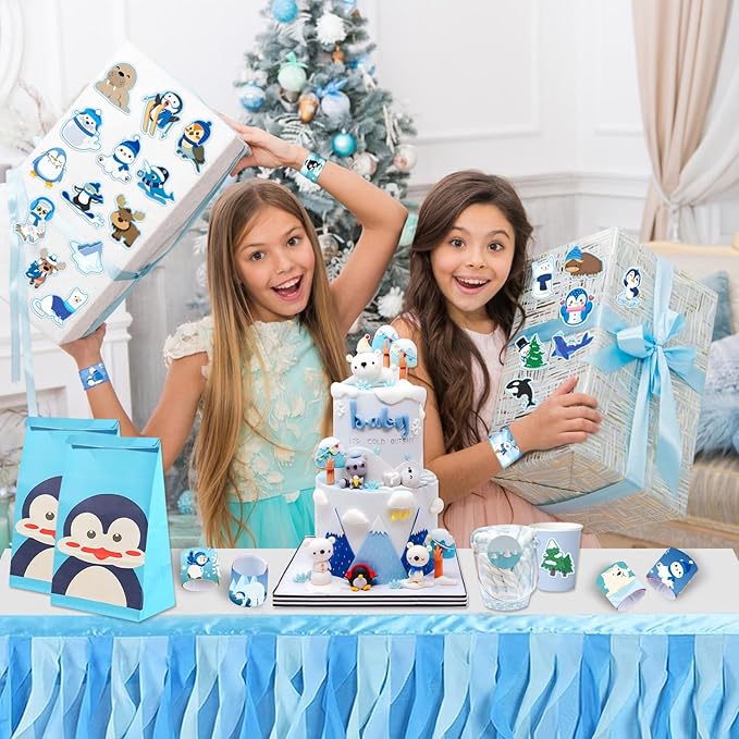 74 PCS Winter Arctic Animal Party Favors, 50 PCS Arctic Animal Stickers 24 PCS Arctic Animal Slap Bracelets Winter Arctic Polar Animal Birthday Party Decorations Supplies for Kids Classroom Rewards