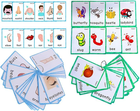 Set of(Body Parts+Insects) Flash Cards for Toddlers | Kids Learning Montessori Pocket Cards Toys | Perfect for Pre-K Decorations Background Wall Stickers,Teacher/Autism Therapists Tools
