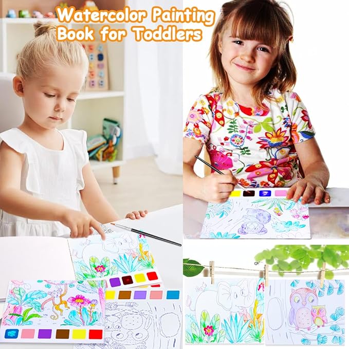 BAOXUE Water Coloring Books For Kids Ages 3 4 5 6 7 8,Pocket Watercolor Painting Book For Toddlers,Arts And Crafts For Boys Girls,Paint With Water Colors Book Kit,Kids Travel Art Set Ages 2-4