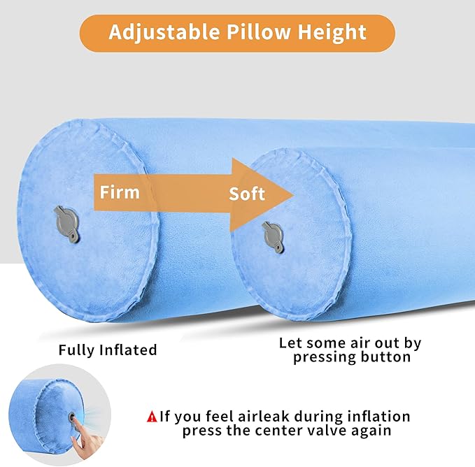 EULANT Inflatable Body Pillow for Adults,47inch Inflatable Travel Body Pillow for Sleep Long Hug Pillow Bolster Pillow for Sleeping,Back(Blue)
