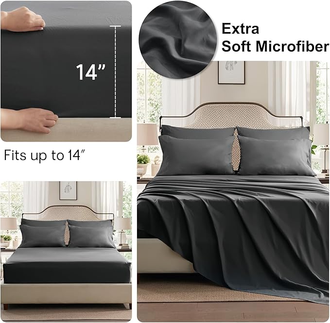 Anluoer Dark Grey Twin Comforter Set 5 Pieces, Bed in a Bag with Sheets, All Season Bedding Sets with 1 Comforter, 1 Pillow Sham, 1 Pillowcase, 1 Flat Sheet, 1 Fitted Sheet