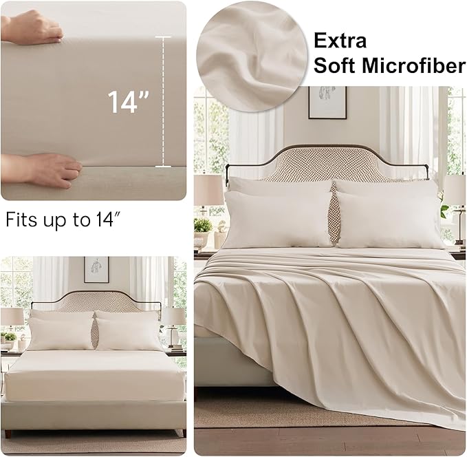 Anluoer Beige King Comforter Set 7 Pieces, Bed in a Bag with Sheets, All Season Bedding Sets with 1 Comforter, 2 Pillow Shams, 2 Pillowcases, 1 Flat Sheet, 1 Fitted Sheet