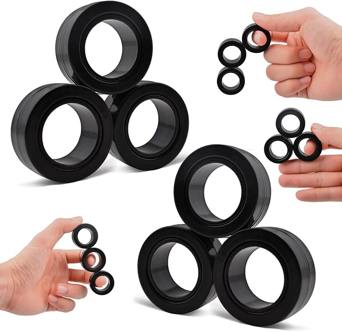 Cevioce 6 PCS Magnetic Ring Fidget Toys Set,Easter Basket Stuffers Finger Spinner Pack for Teens Adults and Kids,Coolest Magnet for ADHD Anxiety Relief Toy for 8+ Year Old Boys Valentine's Day Gifts