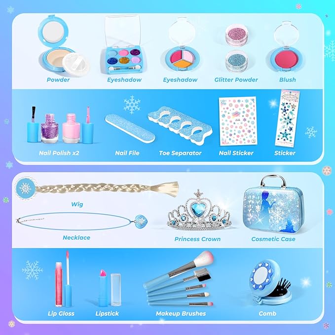 INNOCHEER Kids Makeup Kit for Girl Toys, Frozen Makeup Set for Girls, Real Washable Makeup Kit for Girls, Birthday Christmas Princess Gifts for Girls Kids Toddlers Age 3 4 5 6 7 8 9 10 11 12 Year Old