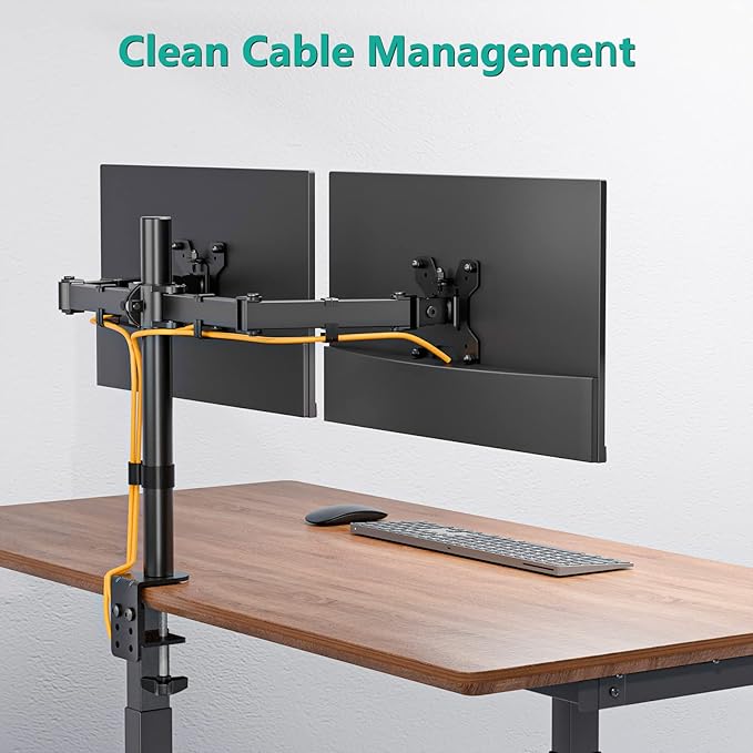 WALI Dual Monitor Stand for 13-27 inch Screens, Dual Monitor Mounts for 2 Monitors, 2 Monitor Desk Mount Holds up to 22 lbs, Height Adjustable Swivel Tilt Rotation, 75x75/100x100mm (M002), Black