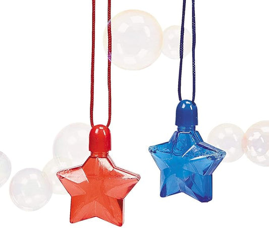 Fun Express - Star-Shaped Bubble Bottle Necklaces for Fourth of July - Toys - Bubbles - Bubble Necklaces - Fourth of July - 12 Pieces