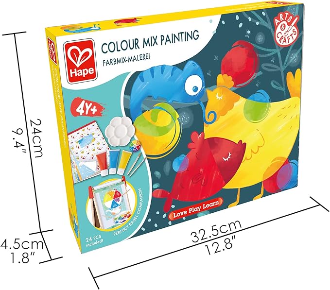 Hape Color Mix Painting - Activities and Art Supplies for Kids with Paint Set, Art Brushes, Paint Palette, Color Wheel, Binder Clip and A3 Activity Book - Art Kit for Children Ages 4 and Up