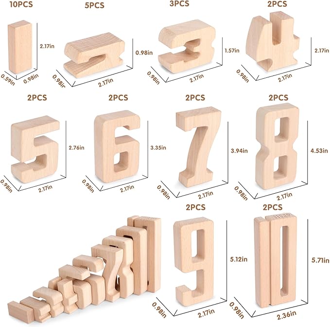 Wooden Numberblocks Toys, 32 Pcs Number Blocks Toys for Kids, Large Number Block 1-10, Digital Building Blocks, Stacking Number Toys for Kids Ages 3-5 Up, Preschool Learning Activities
