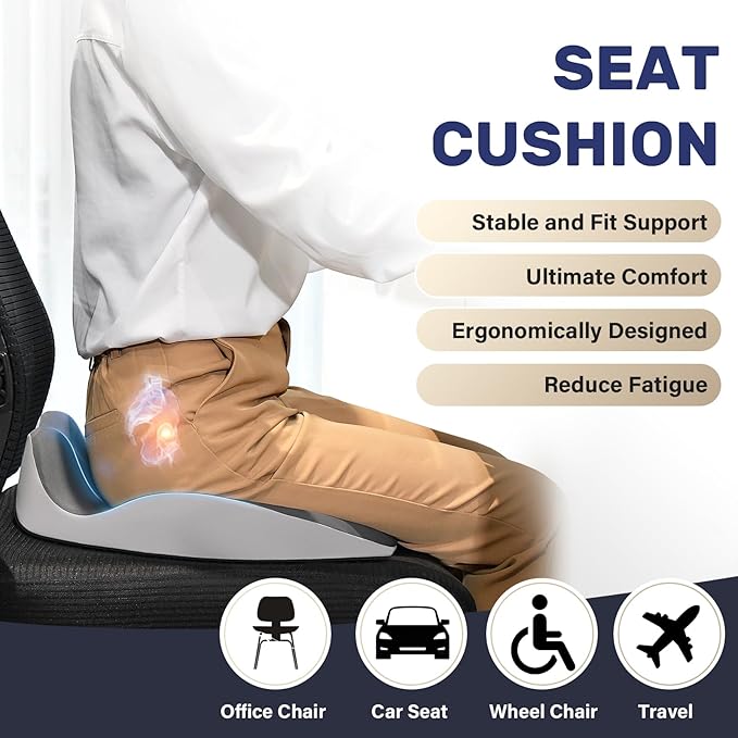 Coverado Car Seat Cushion with Memory Foam, Ergonomic Driving Seat Cushion for Sciatica, Tailbone, Back Pain Relief, Premium Non-Slip Washable Cushion for Car, Driver, Office, Wheelchair