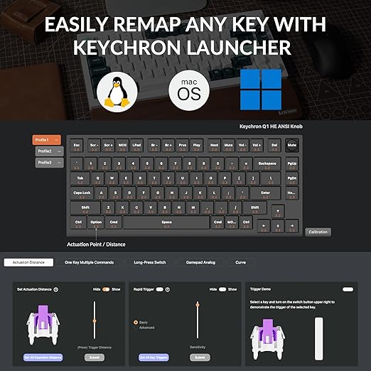 Keychron Q1 HE Wireless QMK Custom Mechanical Keyboard with Hall Effect Gateron Double-Rail Magnetic Switch Rapid Trigger, 2.4 GHz Bluetooth RGB Compatible with Mac Windows Linux (Hot-swappable)