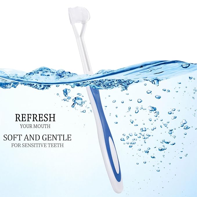 Boao 4 Pieces Three Sided Toothbrush Autism Sensory Toothbrush Bristle Travel Brush for Kids Complete Teeth Gum Care Good Angle Clean Tooth, Soft and Gentle(Blue)