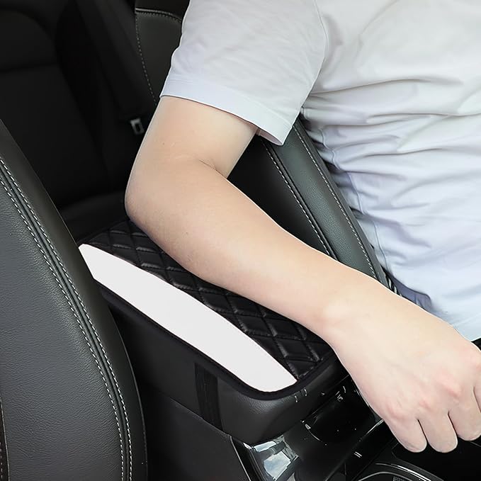 ongfuwu Car Center Console Cushion Pad, 12.72"×7.52" Leather Waterproof Auto Armrest Seat Box Protector, Car Center Console Cover, Universal Interior Decor Car Accessories for SUV Truck (White)