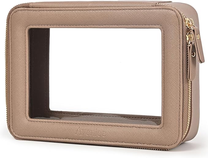 Aveniee Clear Makeup Bag Organizer,Large Travel Toiletry Bag for Women, Waterproof Cosmetic Pouch with Zippers,Car Organizers and Storage,Taupe