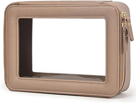 Aveniee Clear Makeup Bag Organizer,Large Travel Toiletry Bag for Women, Waterproof Cosmetic Pouch with Zippers,Car Organizers and Storage,Taupe