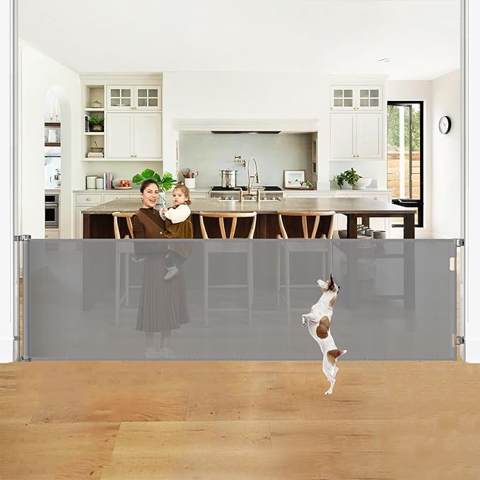 42" Tall X 130" Extra Wide Retractable Dog Gates for Large Openings Extra Tall Pet Gate for Doorways Tall Baby Gates for Dogs Extra Large Mesh Gate Long Outdoor Gate Tall Gate for Kids or Pets, Gray