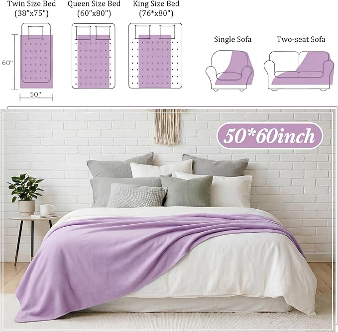 Kinlop Fleece Blanket Bulk 60 x 50 Inch Soft Lightweight Fleece Cozy Blanket Warm Throw Plush Pet Throw for Bed Couch Sofa Home Office Wedding Gifts Travel Camping(Light Purple,40 Packs)
