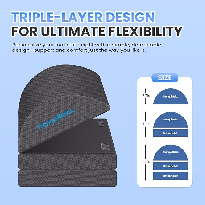 Foot Rest for Under Desk at Work, Gaming Accessories Foot Stool with 3 Adjustable Heights & Washable Cover, Comfortable Office Desk Accessories, Footrest for Office, Home and Car (Gray)