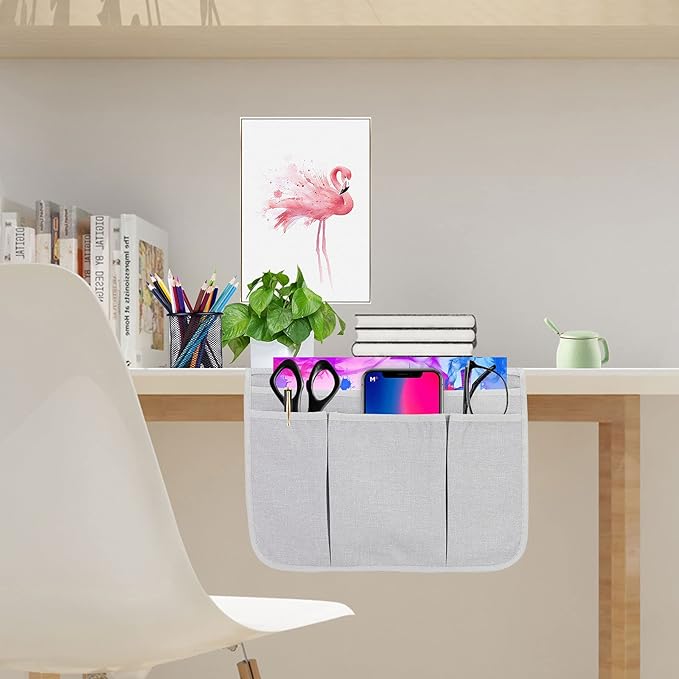 Bedside Caddy Bedside Storage Organizer Magazine Phone Tablet iPad Remote Holder, Organizer Caddy for Home College Dorm Bed, Sofa, Bunk Bed (Silver Gray)