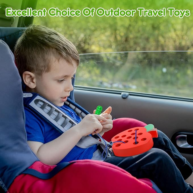 Wooden Lacing Toys for Toddlers,Toddler Travel Toys Car Plane Games Toys Montessori Educational Learning Fine Motor Skills for Boys Girls Ages 3+(3 Pack Threading Toys)