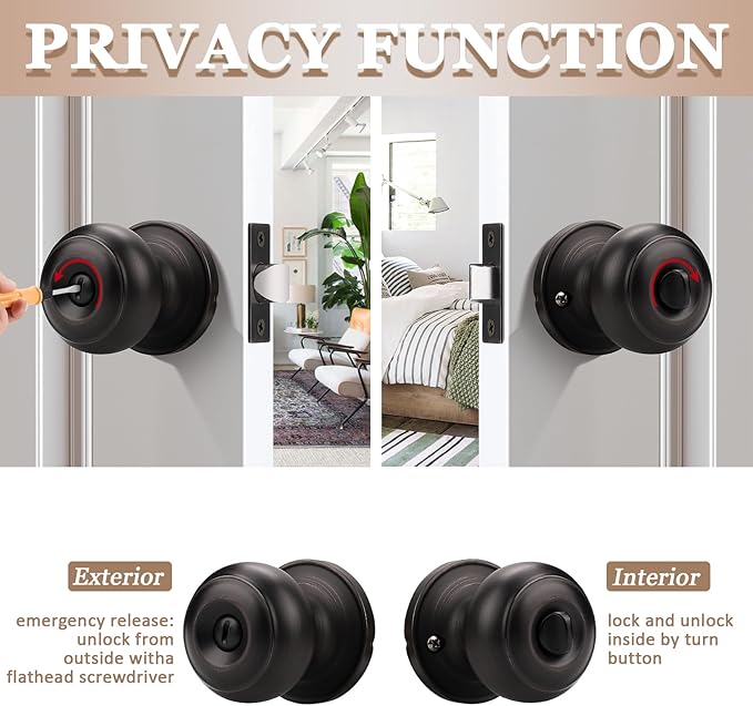 Probrico 10 Pack Interior Bathroom Privacy Keyless Doorknobs Door Lock Lockset in Oil Rubbed Bronze