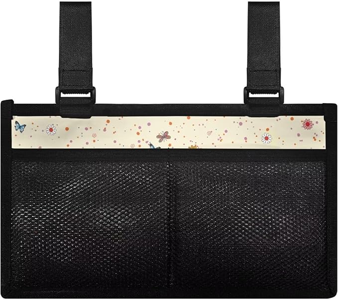 ZOUTAIRONG Wheelchair Bag wiht Cup Holder for Adults Walker Bags and Pouches Wheelchair Bags to Hang on Side Power, Black Cats Flowers