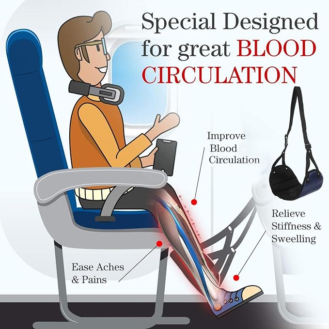 VILLCASE Adjustable Airplane Footrest Hammock for Adults Portable Travel Foot Cushion Footrest Plane Essentials Circulation Reduce Leg Swelling Comfortable Hanging Foot Support
