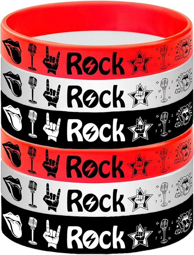 24PCS Rock and Roll Silicone Bracelets Rubber Wristbands -Music Party Favors Music Notes Party Decorations Musican Guitar Audio Record Microphone Rap Birthday Baby Shower