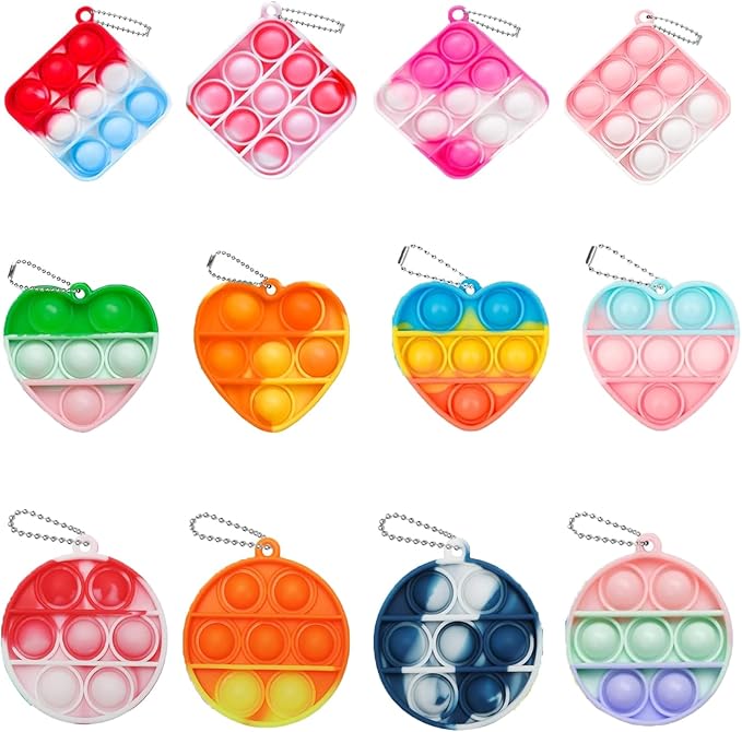 12pcs 2in Random Pop Bubble Fidget Sensory Toys, Pop Toy Bulk for Party Favor, Classroom Student Prizes Easter Basket Goodie Bag Stuffers Christmas Valentine Gift for Kid