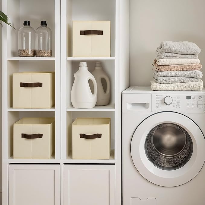 Cupic Cupid Storage Bins Closet, Fabric Closet Organizers and Storage, 4-Pack Baskets for Organizing, Large Storage Boxes with Handles for Clothes and Toys, Beige