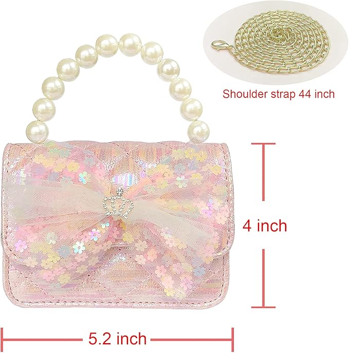Girl Handbag Purse for Little Girls Kids Pretend Play Dress Up Necklace Hair Accessories Jewelry Set, Light Pink