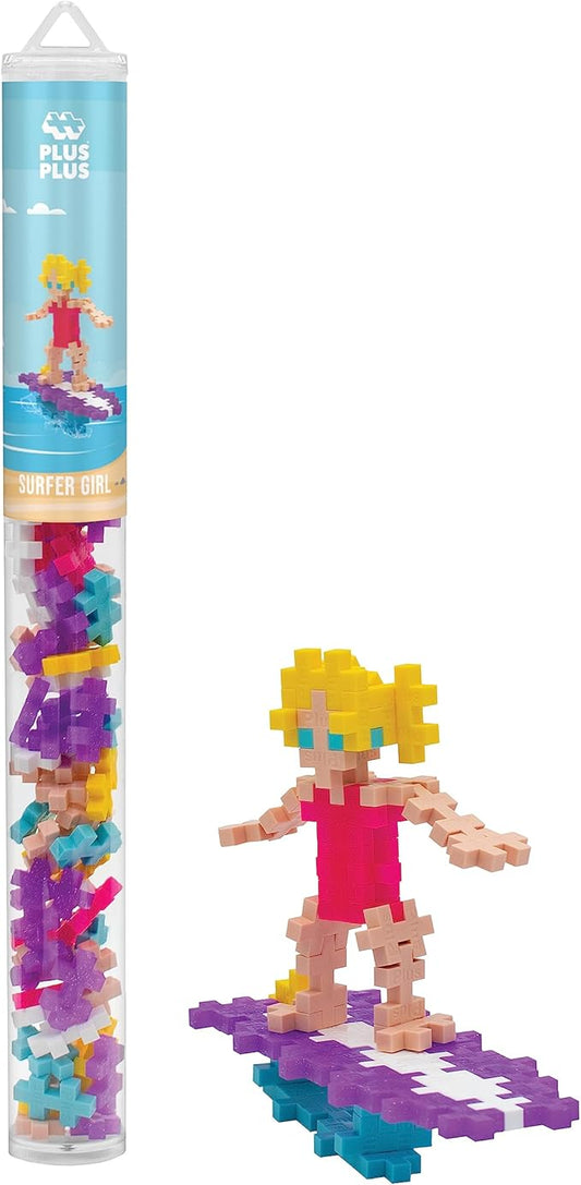 PLUS PLUS 3D Figure Building Block Set, Fun Stem Toys for Kids, 70 Interlocking Pieces - Surfer Girl Mini Maker Tube