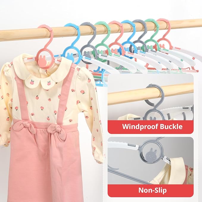 Kids Hangers, Extendable & Stackable Baby Hangers, 60PCS Mix-Colors Toddler Hangers for Baby Toddler Children Kids Teen, 11~14Inch Non-Slip Plastic Kid Hangers, Baby Clothes Hangers