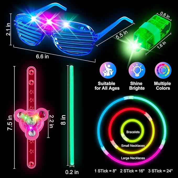 244 Pack Glow in the Dark Party Supplies for Kids, Neon Party Favors for Kids, Glow Party Favors for Kids 8-12, Kids Led Light Up Party Favors,Kids New Years Eve Party Supplies