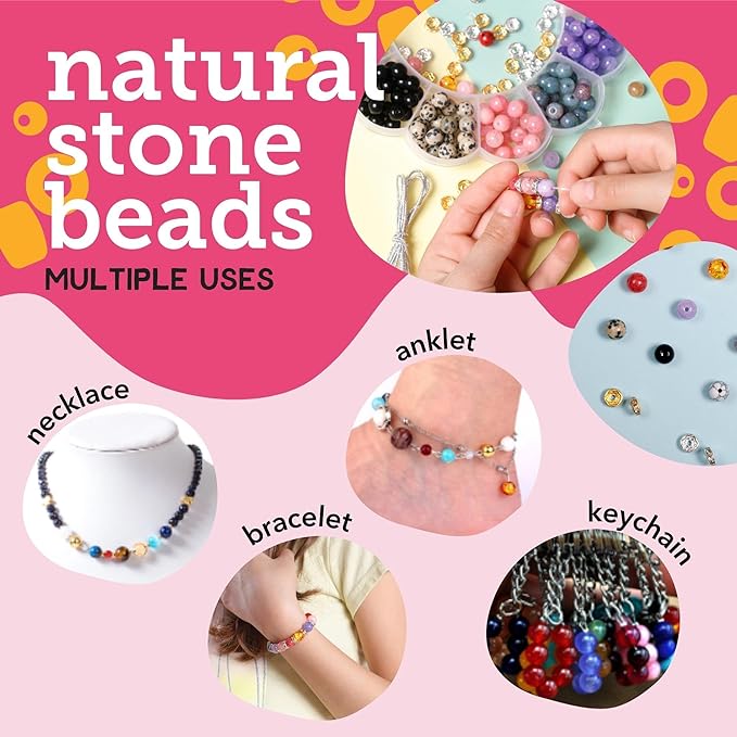 Incraftables Natural Stone Beads 12 Colors 240pcs Set for DIY Jewelry, Necklace & Bracelet Making. Assorted Real Crystal Chakra Bead Kit with Spacer Beads, Elastic String & Organizer