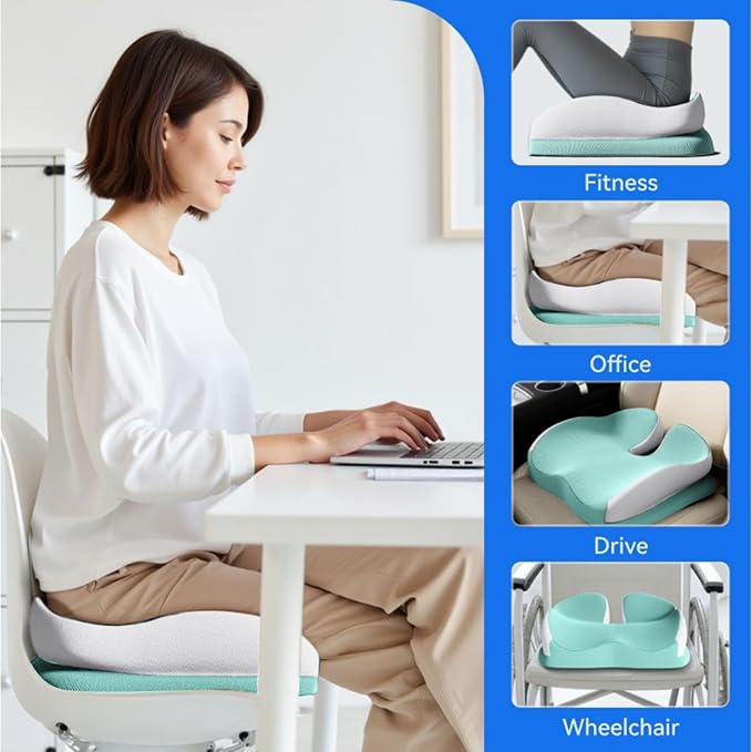 Seat Cushions for Office Chairs Wheelchair Cushion for Long Sitting Back Pain，Memory Foam Seat Car Computer Desk Chair Cushion，Coccyx Cushion for Tailbone Pain Relief Cushion Office Chair Butt Pillow