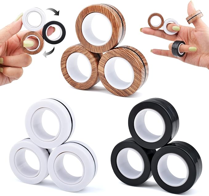 Cevioce 6 Pcs Magnetic Rings Fidget Toys for Teens,Adults & Kids Easter Basket Stuffers for Boys Girls ADHD Autism Anxiety,Coolest Finger Spinner Pack Gifts for 8 9 10 11 12+ Year Old Valentine's Day