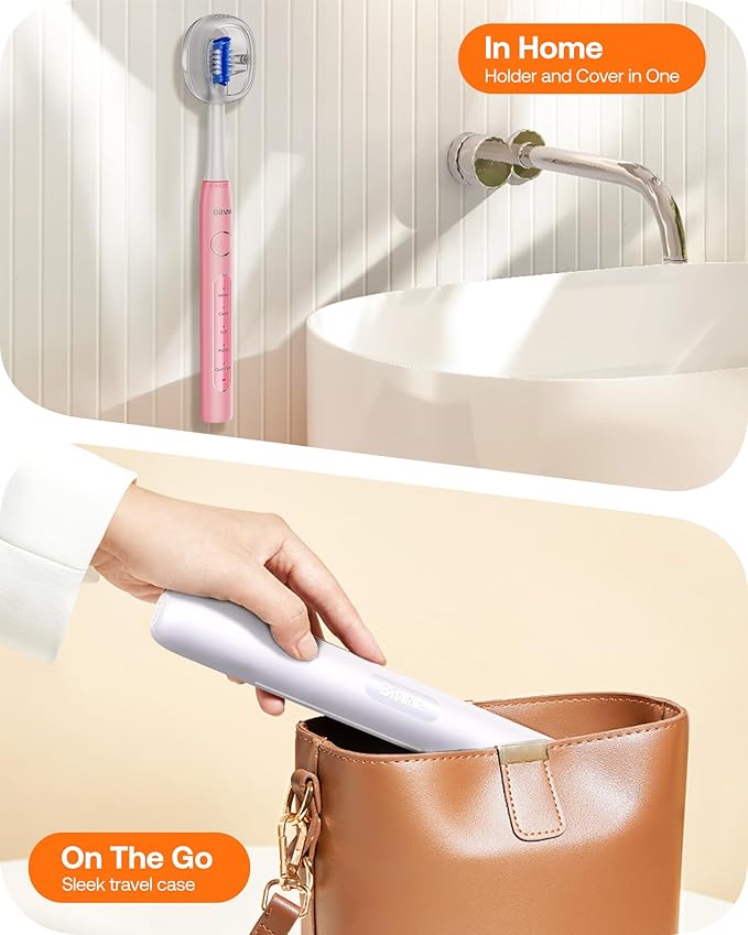 Bitvae Ultrasonic Electric Toothbrush - Rechargeable Sonic Electric Toothbrush for Adults and Kids, Power Toothbrush with Holder, 8 Brush Heads, Smart Timer, Fast Charge, Pink D2