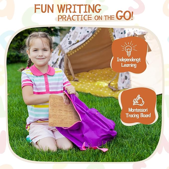 Asweets Montessori Wooden Alphabet Tracing Board, Wood Letter Practicing Board,Double-Sided Boards for Toddlers and Preschool Gifts for Kids(2 Piece)