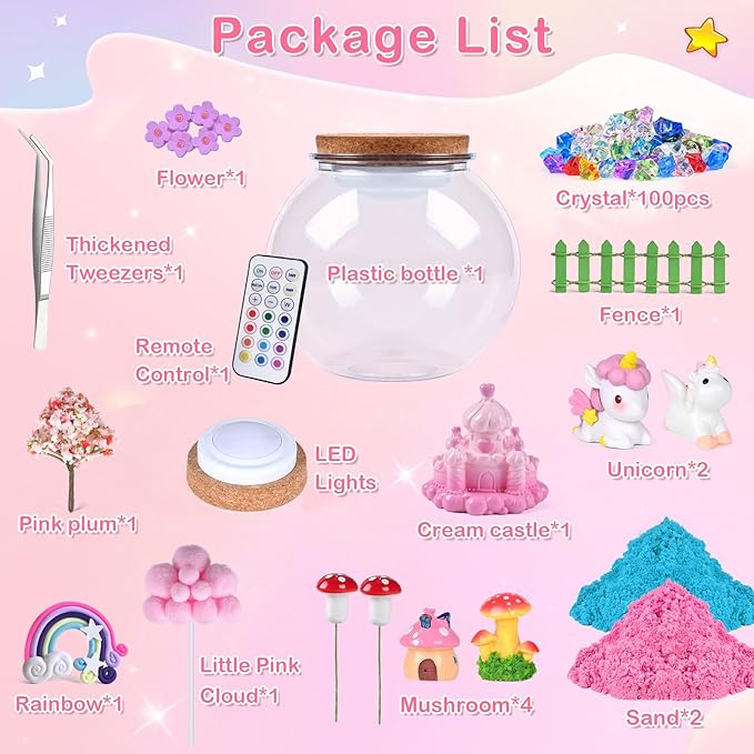 CINDYNAL Light-Up Unicorn Toys for Girls, Unicorn Terrarium Kit for Kids, Arts and Crafts Kit for Kids, Unicorn Toys for Girls Age 4-6 7 8 9-10 Year Old Girl Birthday Gifts