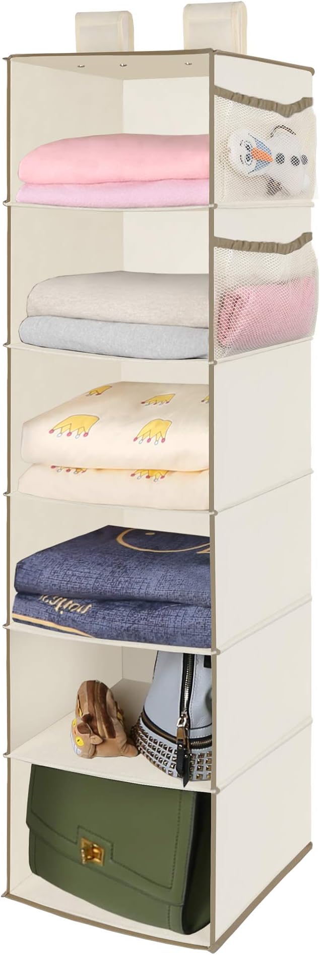 MAX Houser 6 Tier Shelf Hanging Closet Organizer, Closet Hanging Shelf with 2 Widen Straps for Storage, Foldable (Beige2) | Shelf, 2 Widen Straps, Storage
