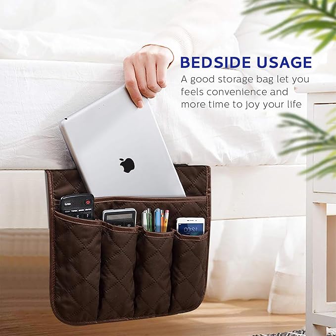 Sofa Armrest Organizer Non-Slip Arm Chair Bedside Caddy Storage Organizer for Recliner Couch with 5 Pockets for Cell Phone TV Remote Control Magazines (DARK BROWN)