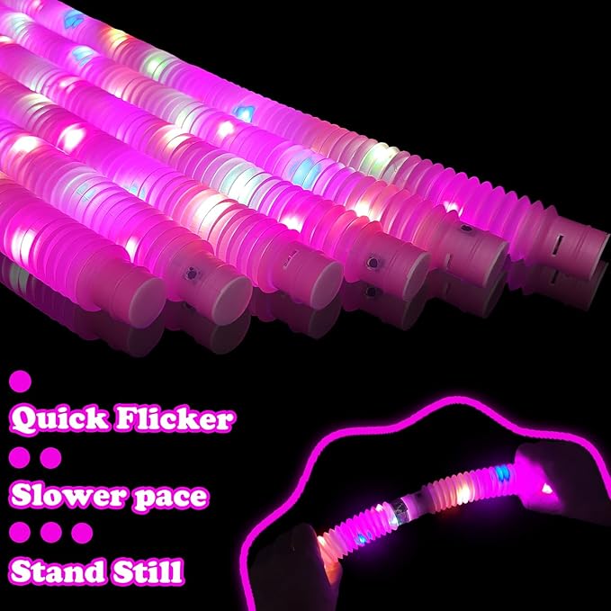 24 PCS Pink Glow Sticks Valentines Day Party Favors for Kids,LED Light up Pop Tubes for Toddlers, Neon Necklaces Bracelets Accessories,Glow Birthday Dance Wedding Mardi Gras Party Supplies Decorations