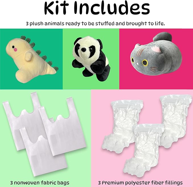 3-Pack 8" Make Your Own Stuffed Animal Kit Unstuffed Plush Animals Kit No Sew Crafts for Kids DIY Children Dinosaur Pillow Make Your Own Animal Arts and Craft for Kids Build Your Own Kits