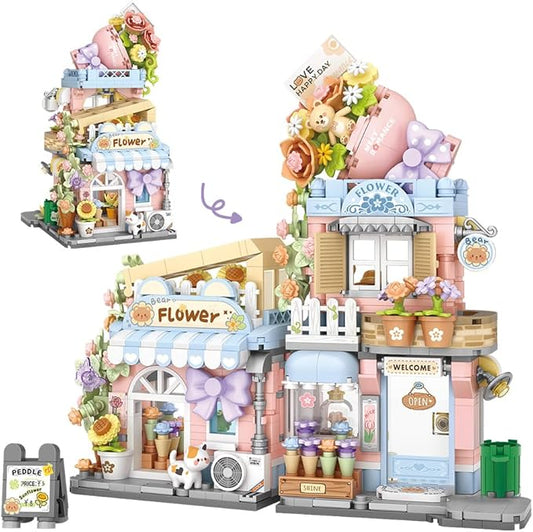 Bear Florist Building Set,Openable Flower Shop 854PCS Building Toy for Boys Girls Age 8+, Mini Brick (Not Compatible with Lego)
